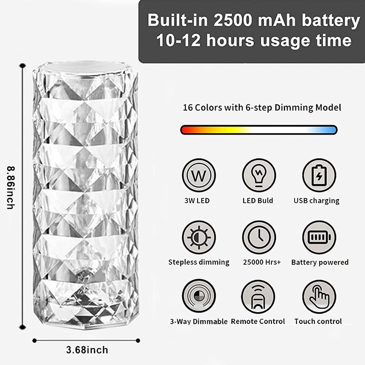 LumiGem™ Crystal Diamond Table Lamp (16 Colors)