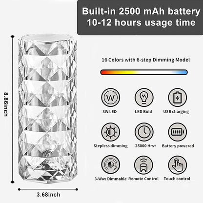 LumiGem™ Crystal Diamond Table Lamp (16 Colors)